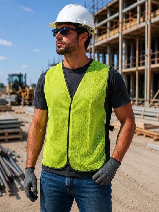 Unbranded Other - High Visibility Mesh Safety Vest Neon Green Universal Size Adjustable Work